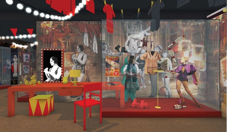 Blackpool’s Showtown Museum- (Credit: Casson Mann) Mock up of Blackpool’s new Showtown museum - showing computer generated graphics of exhibits like circus costumes, posters and props.