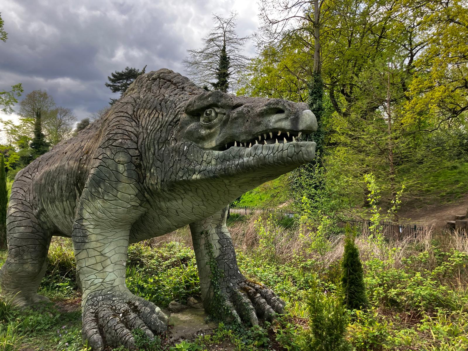 Crystal_Palace_Park_Trust_Dinosaur_image_4 Built to scale dinosaur sculpture in forest setting.
